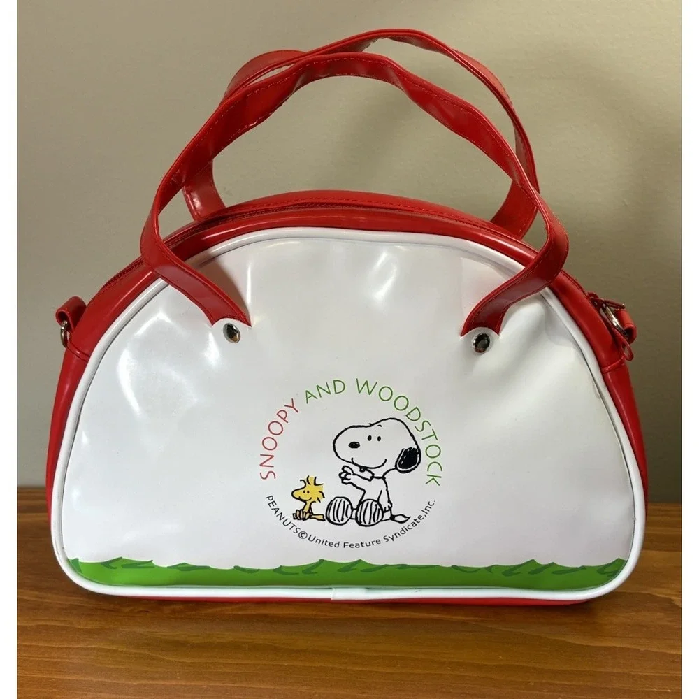 Vintage Peanuts Snoopy Woodstock Vinyl Shoulder Bag Red White Green NWT